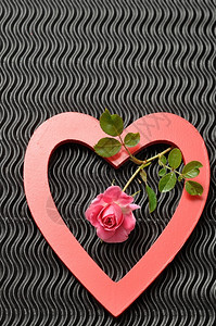 美丽的二月情侣红心和粉色玫瑰与黑背景隔绝在黑下图片