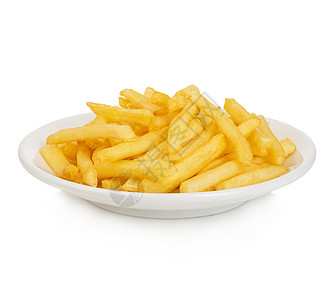 盘子里的土薯条在白板上被孤立目的金子餐厅图片