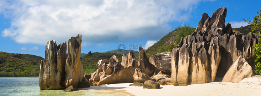 库里厄斯岛热带海滩塞舌尔长宽横幅悬崖居里士风景优美图片