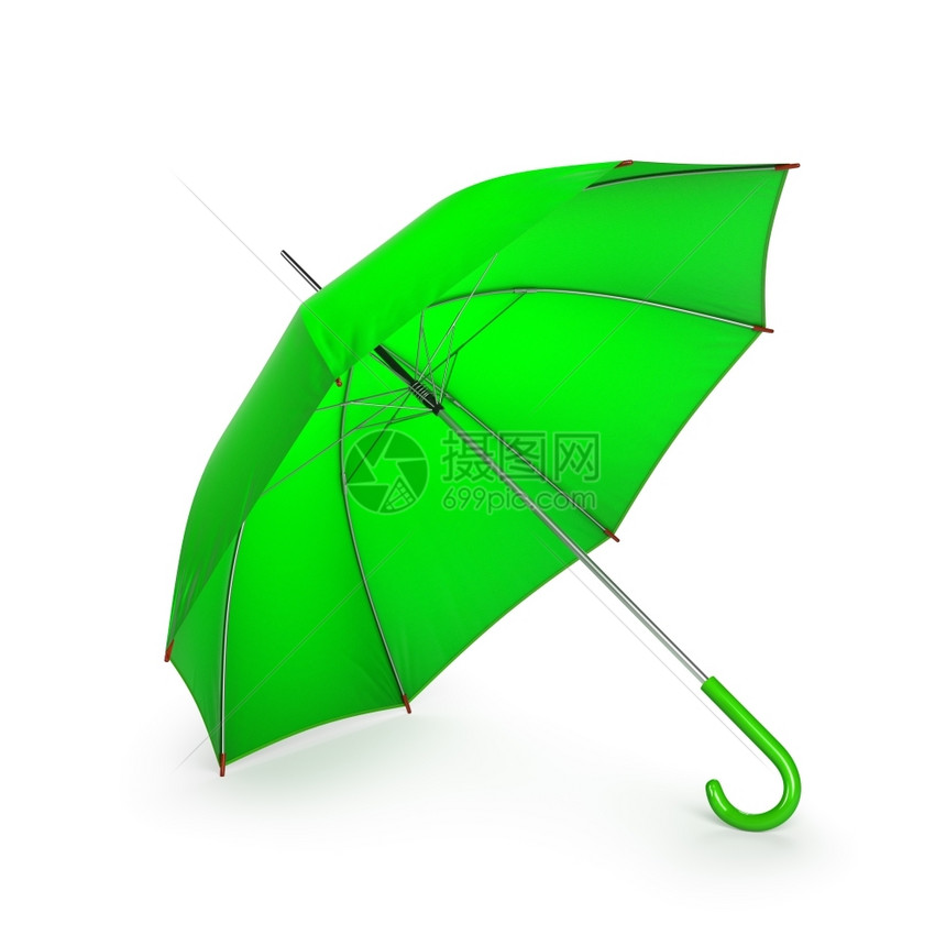 生活孤立在白色背景3D插图上的绿色雨伞孤立在白色背景插图上的绿色雨伞目干燥图片
