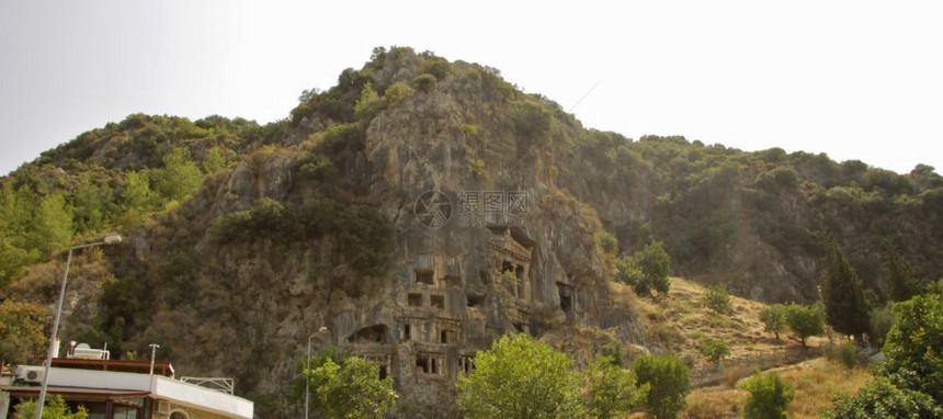 考古学建造土耳其Fethiye附近山上古老的Lycian建筑图片