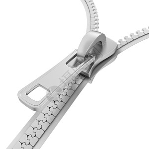 细节裁缝带拉链的白色背景上孤立的金属拉链3d插图图片