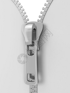 白色背景上孤立的金属拉链3d插图缝纫纺织品图片