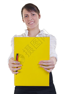 成人保持职员显示空黄色文件夹高密钥焦点放在文件夹上的工作人员图片