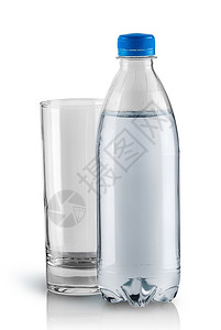 食物新鲜矿白色背景上隔离的空玻璃和塑料瓶封闭水空玻璃和塑料图片