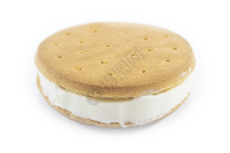 白色背景的香草和饼干冰淇淋三明治白底面冰冷冻糖图片