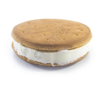 奶油的冻结晶圆白色背景的香草和饼干冰淇淋三明治白底面图片