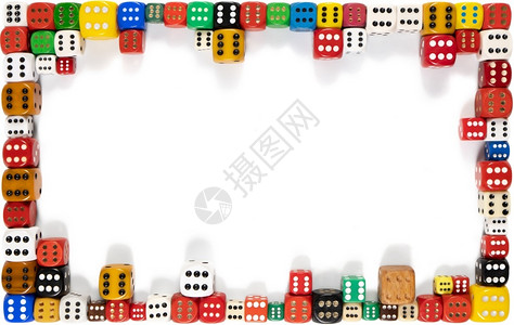 大骰子混合白上以不同颜色的骰子框架向上是六位数象征着在我们周围的生活事物中成功的概念较小或更大的成功来自较小大来自较小的不同地环绕背景