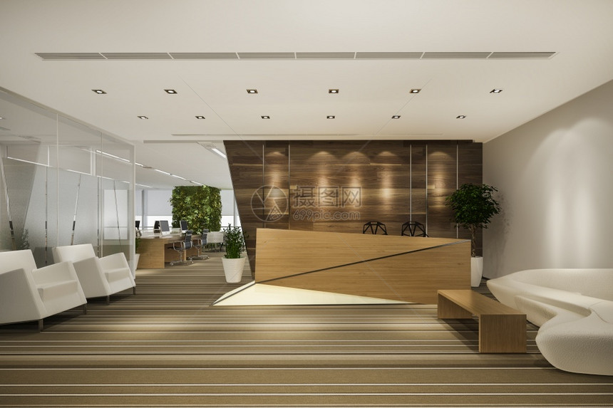 自在3d提供现代豪华酒店和办公室接待休息墙房间图片