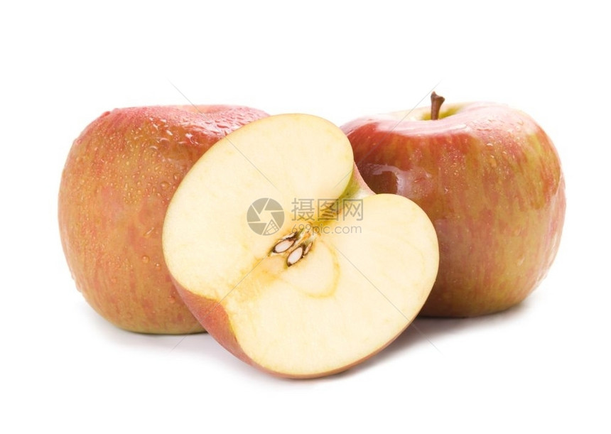 成熟美味的白色背景孤立新鲜苹果实饮食图片