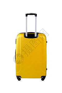 便携的白色背景上孤立的黄色手提箱旅行颜背景图片