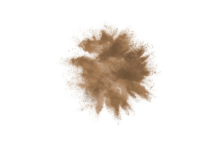 爆破艺术洒红节白色背景孤立的褐粉末爆炸背景图片