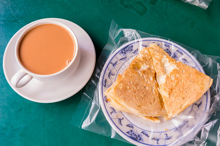 面包食物缅甸的奶茶和甜点蓝色的高清图片