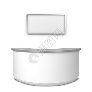 白色背景上孤立的空白接收柜台3D插图空白的控制板贸易图片
