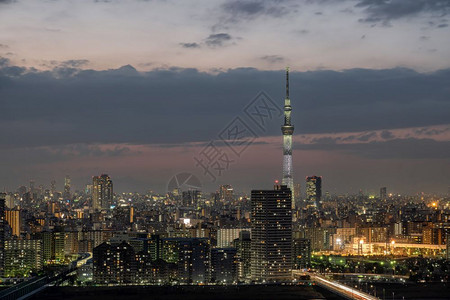 日本市中心城风景上东京天树的景象建筑物天际线旅行图片