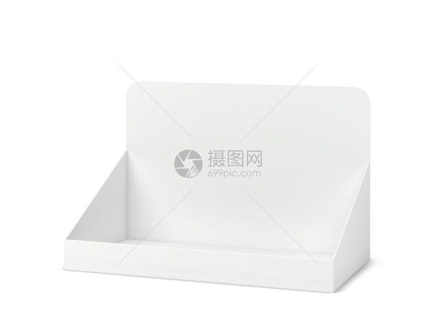 空白的销售色背景上孤立的空白纸板显示模型3d插图零售图片