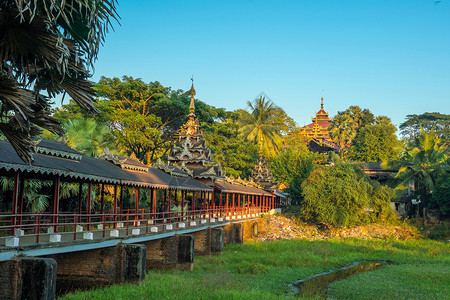 勃固缅甸语传统建筑细节位于Bago缅甸风景优美古老的背景