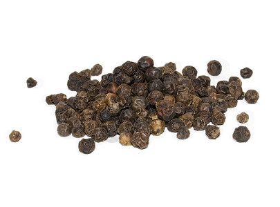 节食有机的胡椒粒白上隔离的黑胡椒图片