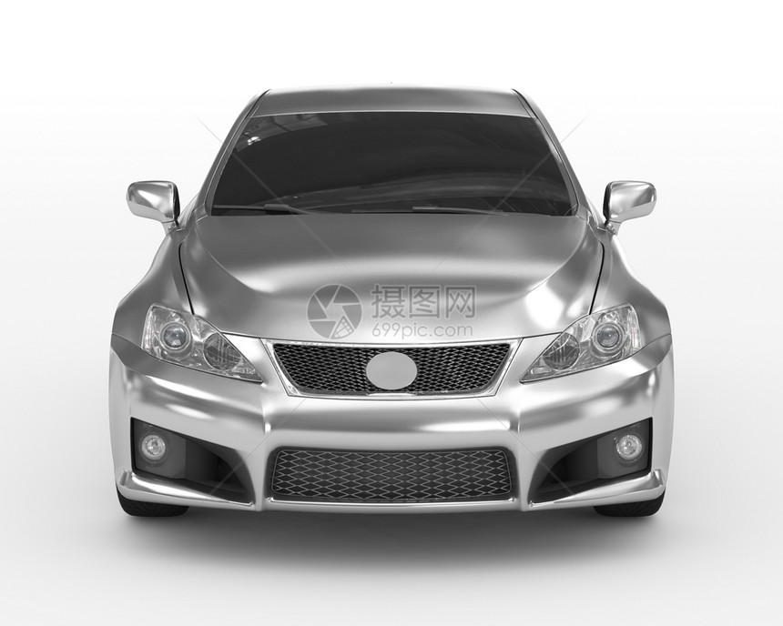 汽车隔离在白色银有玻璃前视图3D渲染豪华视窗眼镜图片