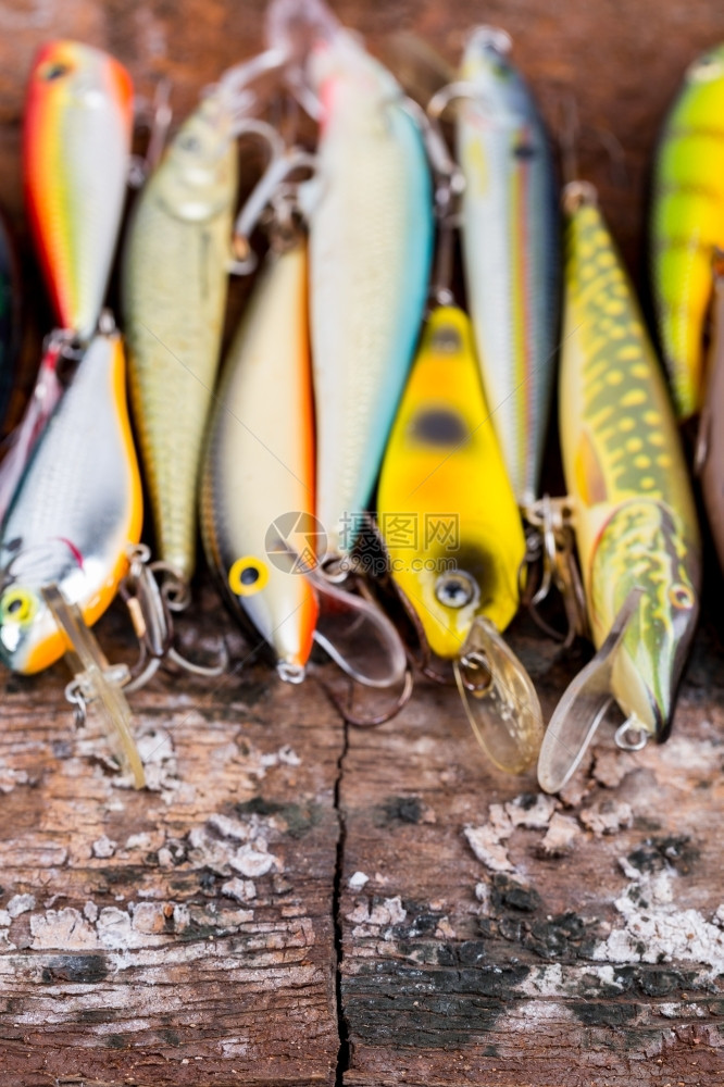 丰富多彩的木头颜色以自然背景为主的有选择重点的近身捕鱼诱饵编织器图片