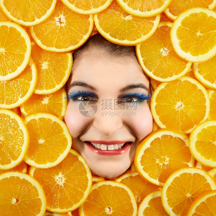 睫毛膏食品美丽女表情脸橙色切片框口红图片