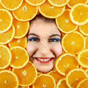 睫毛膏食品美丽女表情脸橙色切片框口红图片