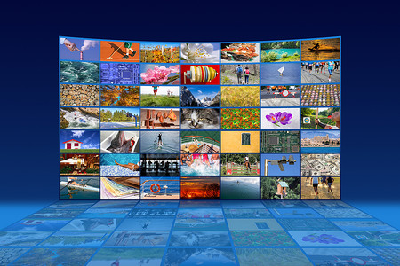 现代的收藏大型多媒体视频墙宽屏幕网络流媒体电视节目数字的图片