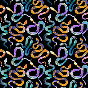 眼镜蛇用于纺织品印刷壁纸包装网络背景和其他模式的表面图案设计填充无缝插图用纸切风格的明蛇填补无缝插图有异国爬行动物无缝的条纹蟒蛇设计图片