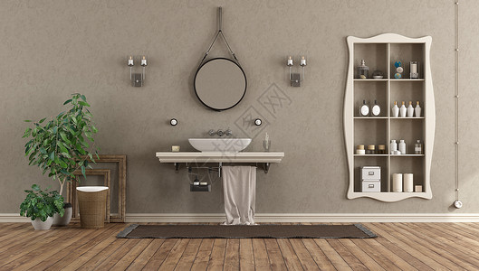 优质纯棉家居复古的地毯优质在架子上和有天物的缝隙板上有洗手盆的古典卫生间3D以传统风格在架子上用洗手盆铺设浴室设计图片