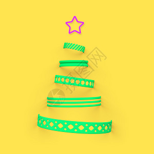 雪星黄色背景的圣诞树3D插图d圣诞树艺术图片