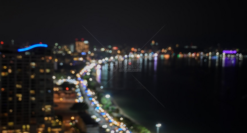 丰富多彩的景观泰国Pattaaya市海滩空中景色无焦点夜光图片