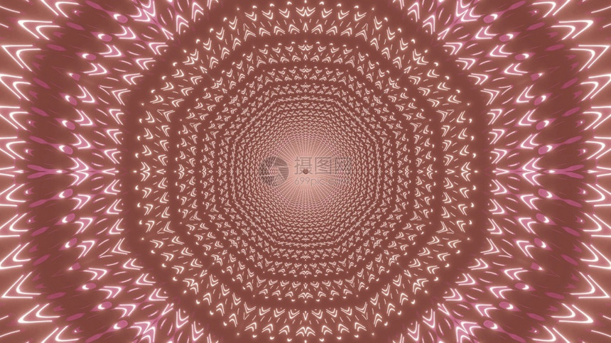 氖3d展示创造无穷尽的走廊以粉红灯光照亮圆圈3d粉色抽象隧道图辉光错觉图片