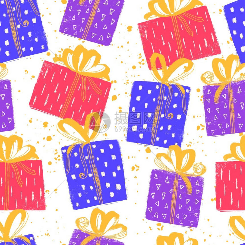 生日装饰裹纺织品壁纸包装网络背景和其他模式以圣诞礼物装在亮盒中无缝形式填满了圣诞礼物图片