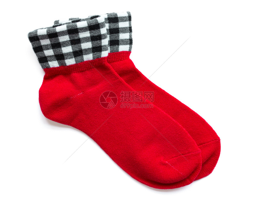 假期明亮的白背景隔离红条纹袜子目图片