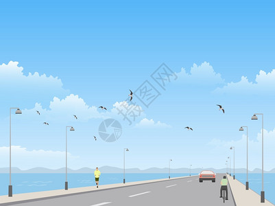 海滩旅游假期边公路以平面和天空为背景人民节日图片