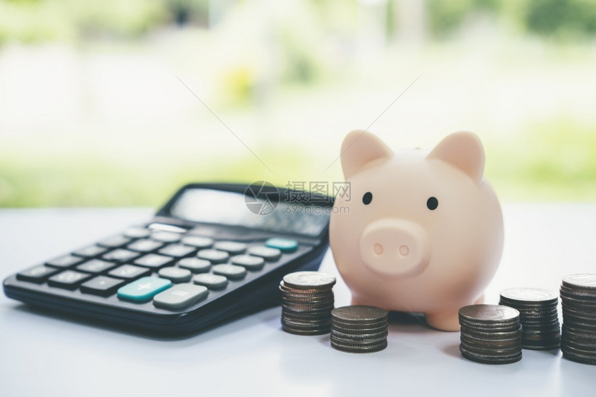 Finnace节省金钱和投资概念Pigy银行和硬币生长现金安全图片