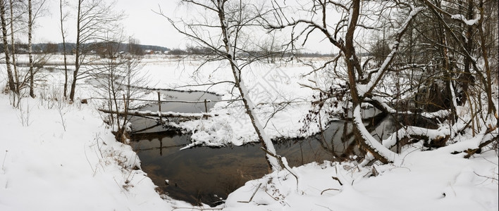 二月景观5张图象中的溪流桥冰水树木全景的雪覆盖河岸桥梁水和树木衬套图片