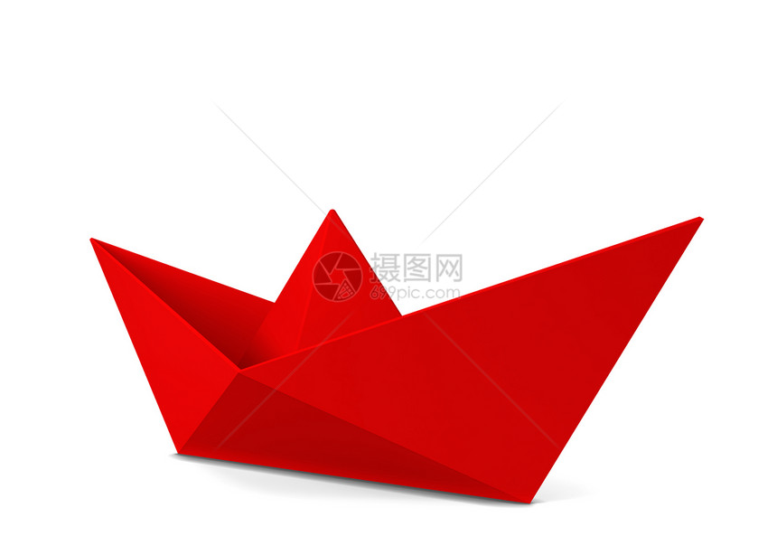 折纸叠白色背景上孤立的纸船3d插图正面图片