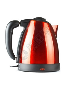 白色上隔绝的红和黑电气茶水壶液体饮料沸腾图片