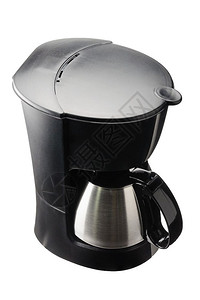 厨房带不锈钢咖啡壶的电动机与白色背景隔离的咖啡机单身阿拉比卡图片
