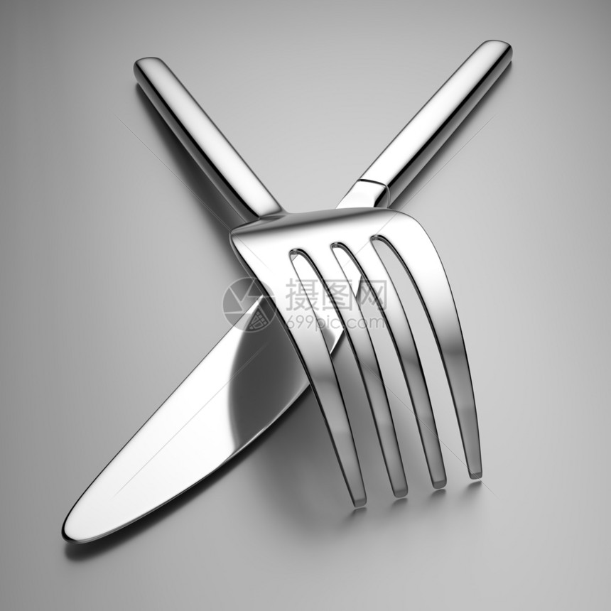 刀和叉服务反射银器烹饪图片