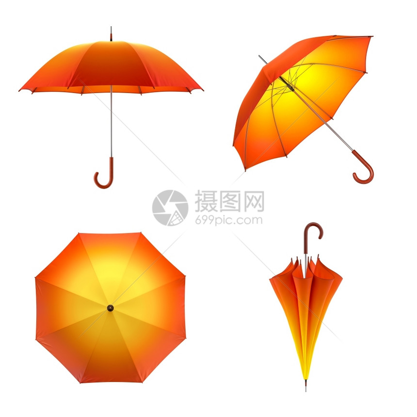 优质的保护配饰橙色秋雨伞隔离在白色背景3D插图橙色秋雨伞隔离在白色背景图片