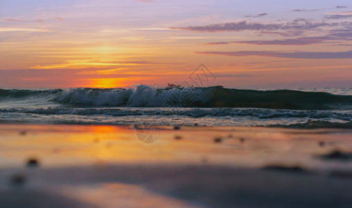 加里宁格勒天堂放松海上日落浪中的出上落图片