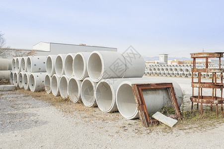 沟渠建造工业筑的混凝土排水管道导商业工程高清图片素材