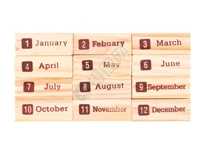 十二木质纸上月字打印一年12个月日历象征图片