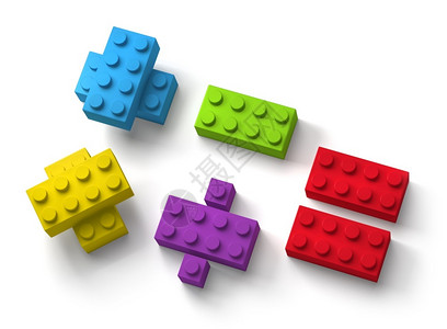 塑料块象征构造白色背景上孤立的数学符号3D方形多彩的玩具构件红色设计图片