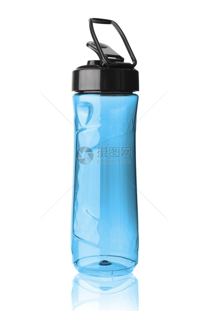跳跃竞技矿物白背景孤立的塑料蓝色运动瓶子有剪切路径图片