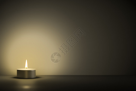 白色燃烧的蜡烛黄色的黑3d插图d用于您内容空间的典型茶光和平背景