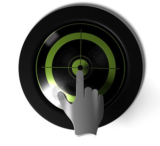 停用3D手按中键选择或决定良好的选项或决定圆环按钮内有绿色目标并一个手按中键形象的金属圆圈设计图片