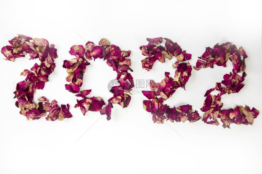 水平的玫瑰花瓣形状20新年概念隔离在白色背景复制空间浪漫情人节设计新年快乐假期空间文本玫瑰花瓣形状20新年快乐假期红色的庆典图片